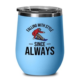 Snowboarding Blue Edition Wine Tumbler 12oz - Falling with - Ski Snowboard Goggles Snowboarder Skiing Snowboarding Gift Skiers Hiking Mountain