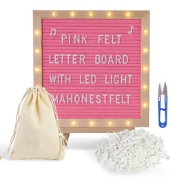 Pink Felt Letter Board with Stand, Built-in LED Lights With Tripod Stand and Wall Mount Hanger for Party Home Decor(10x10),Menu Board, 340 Letters for Custom Sign Messages, Party Planning (Pink)