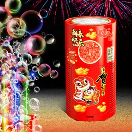 Ivtivfu Fireworks Bubble Machine, Automatic Bubble Maker with Lights and Switchable Sound for Children, Ceremony, Christmas, Party, 20 Holes with 250 ml Bubble Solution