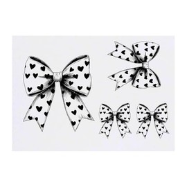 4 x 'Coquette Bow with Hearts' Temporary Tattoos - Water Resistant, Skin-Safe, Non-Toxic Transfers, Mixed Sizes (TO00082666)