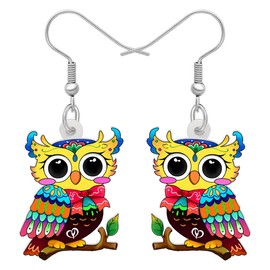 LONYOO Creative Owl Earrings Dangle for Women Charms Acrylic Novelty Hypoallergenic Jewelry Gifts Accessories (Yellow)