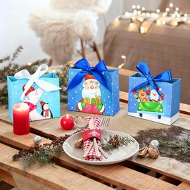 Nimbbex 24 Pack Small Christmas Gift Bags,6 Designs Mini Gift Bags,4.5 * 3.9 * 1.7 Inch Xmas Bags with Ribbon,Tiny Holiday Bags for Gifts,Candy, Treat, Eve, Party Favor