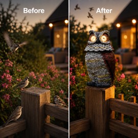 Solar Owl Garden Statue for Outdoor Decor – Glowing Eyes Wobbly Head Figurine for Yard, Patio & Balcony