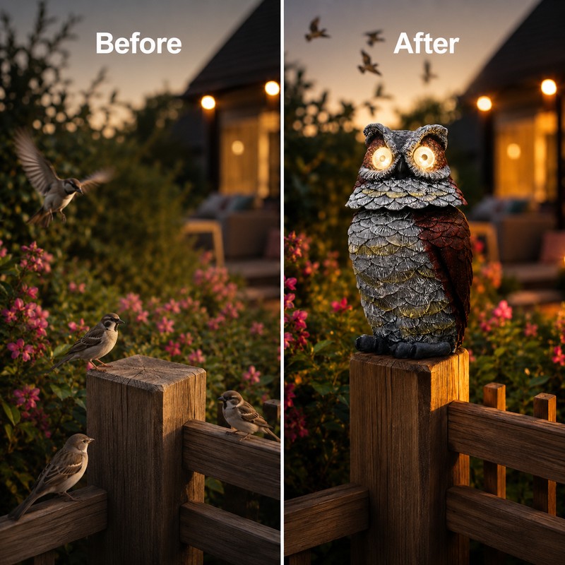 Solar Owl Garden Statue for Outdoor Decor – Glowing Eyes