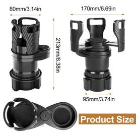 2-in-1 Car Drink Holder with Adjustable Base, 360° Rotatable, ABS Material, Universal, Non-Slip and Stable, for Drinks, Cups, Bottles, Popcorn (Black)