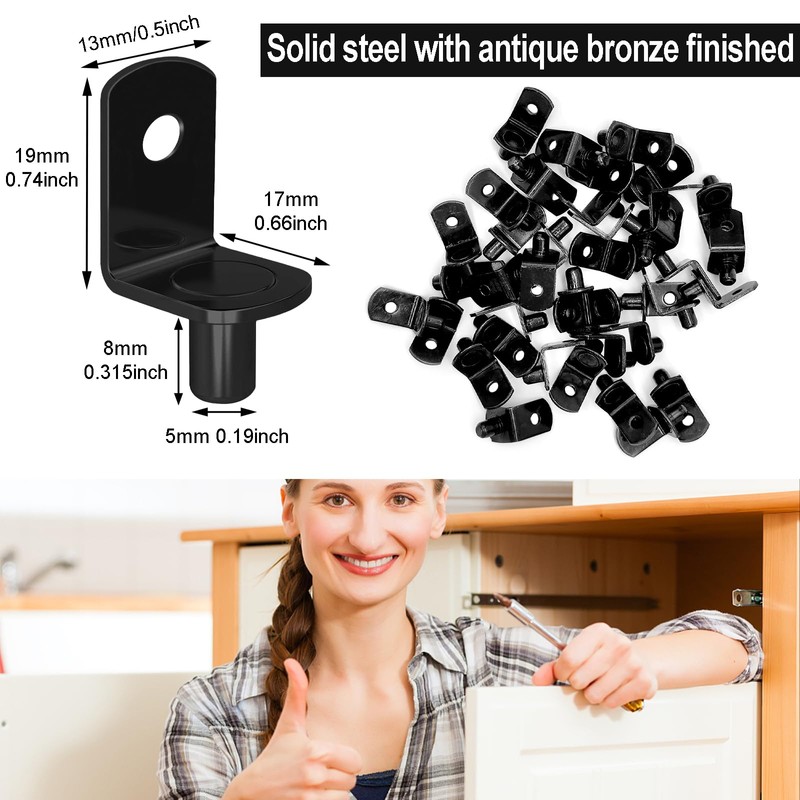Cerpourt Shelf Support Pegs, 40 Pcs L-Shaped Black Steel Cabinet