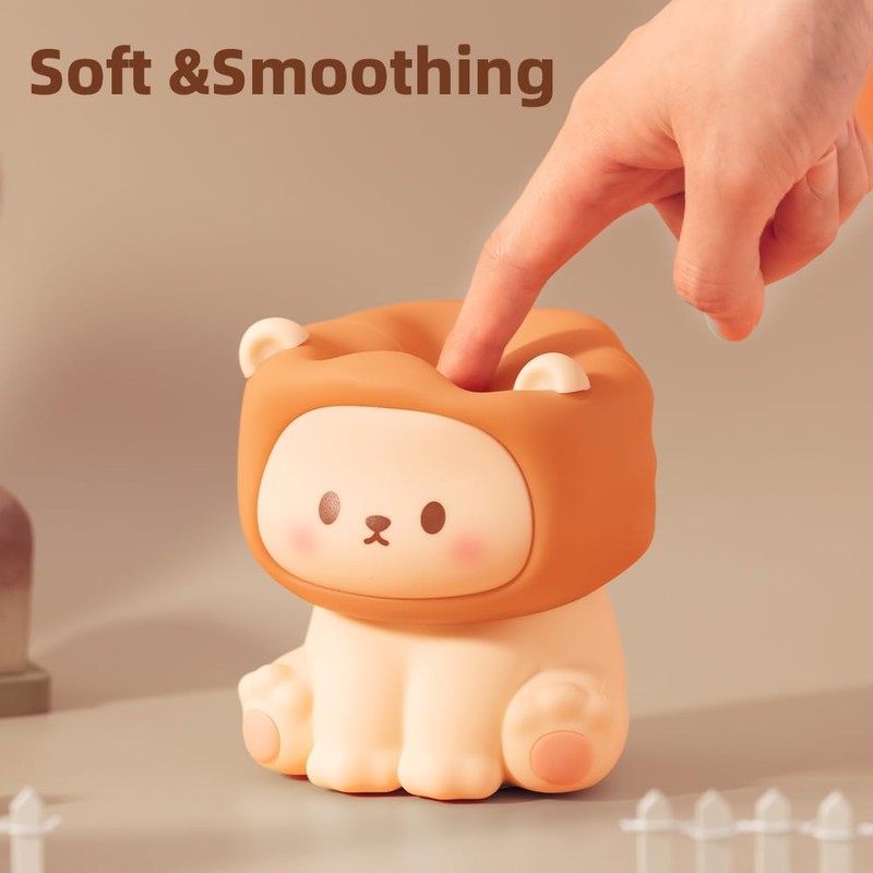 KinYiLO Cute Lion Night Light for Kids, Rechargeable Nursery Lamp
