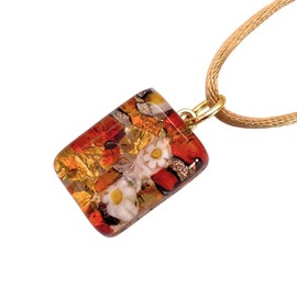 Handmade Murano Glass Pendant, Murano Glass Jewellery from Venice Italy, Millefiori Flowers on Gold Leaf, Dainty 2cm x 1.5cm (Pixie MGPP14)