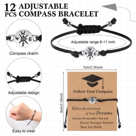 Tondiamo 48 Pcs Class of 2025 Graduation Gifts Include Keychain Compass Bracelets Organza Bags for College Seniors Graduation(Kraft Color)