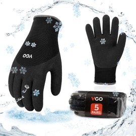 Vgo... 5 pairs Thermal Winter Work Gloves Palm Latex for Freezer Gardening Digger Warehouse Delivery in Cold Weather
