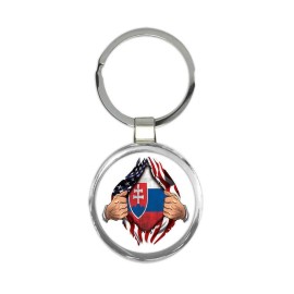 Gift Keychain : Slovakia Flag USA American Chest Slovak Expat Country