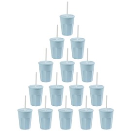 Engelland 15 x Plastic Cups with Lid and Straw, Drinking Cups, Plastic Cups, 0.25 L, Colour: Light Blue