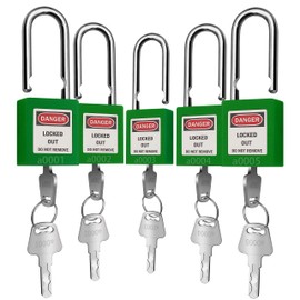Lockout Tagout Lock 5pcs Set Loto Product Padlocks for Lock Out Tag Out Stations and Devices (Green, Key Alike)