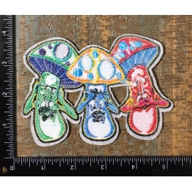 Unbranded SEE SPEAK HEAR NO EVIL Psychedelic Mushrooms Shrooms Embroidered Iron-On Patch