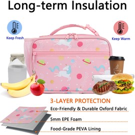 GYEUKHAM Insulated Lunch Box for School, Thermal Reusable Durable Freezable Lunch Bags for Kids Boys Girls Men Women - Small Soft Cooler Portable Lunch Tote Kit for Work Picnic Travel,Pink Unicorn