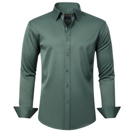 J.VER Men's Dress Shirts Solid Long Sleeve Stretch Wrinkle-Free Formal Shirt Business Casual Button Down Shirts Dark Green Large