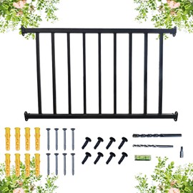Metal Guard Railing Kit with Balusters 9 Railings，Black Decking Railings Porch Indoor Outdoor Hand Railing，3-7/8 Feet Wide