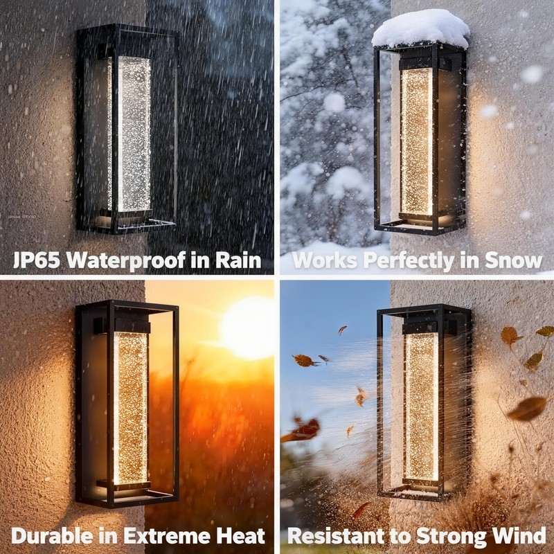 16 Inch Modern Outdoor Wall Sconce, Matte Black Waterproof Exterior
