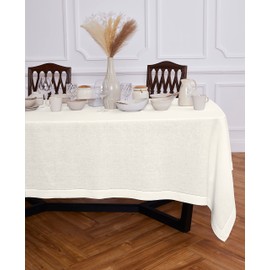 Solino Home Linen Ivory Tablecloth 70 x 90 Inch - Sonoma Hemstitch, 100% Pure Linen Rectangular Tablecloth - Machine Washable Table Cloth for Spring, Easter