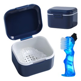 GmeDhc Dental Denture Box with Denture Brush, Denture Box, Dental Pod, Braces Box, Invisible Braces Storage Box for Holder, Cleaning Box