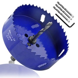 Seimneire 4-3/8 Inch Hole Saw with Heavy Duty Arbor, 1.2 Inch Cutting Depth HSS Bi-Metal Hole Drilling Cutter for Smoothly Cutting in Wood Cornhole Boards Plastic Drywall & Thin Metal