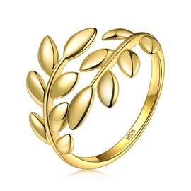 ANNA NUCCI Gold Olive Leaf Adjustable Thumb Rings for Women, 925 Sterling Silver Rings Plated 18k Gold, Birthday Mother's Day Gifts for Women/Her/Sister/Mum/Friend, with Jewellery Boxe