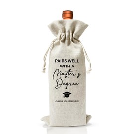EUFJDKSL Masters Degree Graduation Gift Wine Bag For Him Her Son Daughter Friend Man Women, College Graduation Party Decor or Favors, Cotton Linen Wine Gift Bag With Drawstring