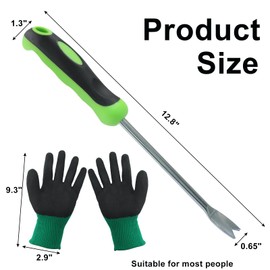 OSVJE Dandelion Weed Puller Tool *1 with Garden Glove *1 - Green Ergonomic Handle Stainless Steel Weeder for Efficient Root Removal in Patio Lawn Yard, Perfect for Garden Planting