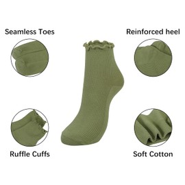 BomKinta Women Ankle Ruffle Socks - Thin Cute Casual Frilly Sock - Soft Low Cut Crew Socks Black Gold Gray White Yellow Green 6 Pairs Size 5-9