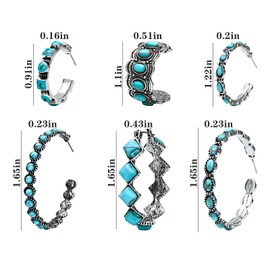 NEWITIN 6 Pairs Turquoise Hoop Earrings for Women Hypoallergenic Earrings Bohemian Oval Earrings Western Earrings Statement Ethnic Hoop Earrings Turquoise Jewelry for Women