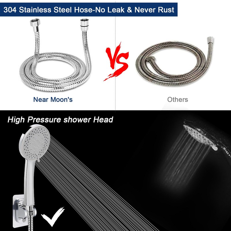 5-Setting High Pressure Handheld Shower Head Combo, NearMoon Multi-functions Powerful