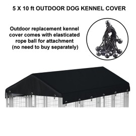 Ddeman Replacement Outdoor Dog Kennel Cover 5'W x 10'L Made of 600D Waterproof Oxford Cloth- Black （Sold only Kennel Cover Without Frame）