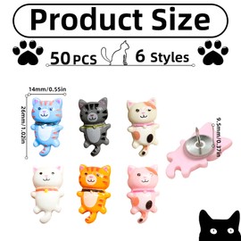 50 Pcs Cute Cat Push Pins Decorative Push Pins for Cork Board Cat Thumb Tacks for Wall Hanging or Bulletin Board Wall Photo Map Pin