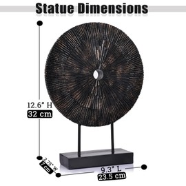 oliruim 12" Tall Abstract Black Gold Round Sculpture - Unique Home Decoration for Above Cupboard Decor, Living Room Coffee Table, Console, Office, Entrance, Table Centerpieces (Black Gold)