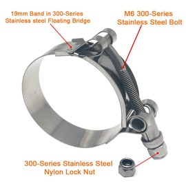 ISPINNER 2 Pack 1.75 Inch Stainless Steel T-Bolt Hose Clamps, Clamp Range 51-59mm for 1.75" Hose ID, Pack of 2