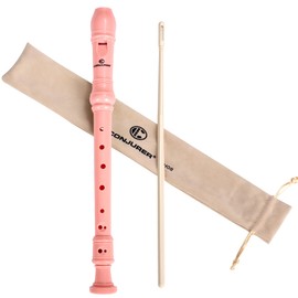 CONJURER Soprano Recorder Instrument for Kids Student - German Fingering 8 Hole Flute ABS Descant Recorders for Beginners with Cleaning Rod and Bag, Lightpink