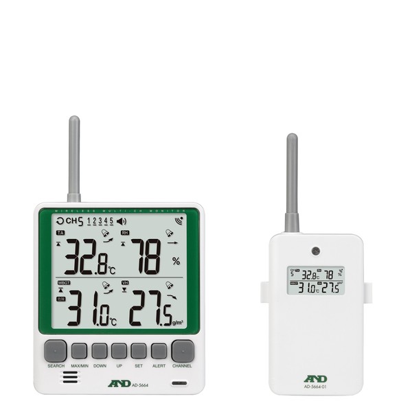A&D AD-5664SET Multichannel Wireless Ambient Temperature and Hygrometer Set