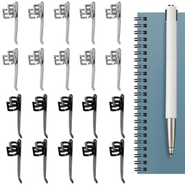 Pack of 20 Metal Pen Clips with Pocket Clip, Metal Pen Clips, Pen Holder Clips, Silver Pencil Clips, Removable Pen Light Accessories, Stainless Steel Pen Holder Clip for Most Pens (Black, Sillable