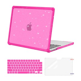 MOSISO Compatible with MacBook Air 13 inch Case 2025 2024 2023 2022 M4 A3240 M3 A3113 M2 A2681, Anti-Cracking TPU Bumper Glitter Hard Case&Keyboard Cover&Screen Film for MacBook Air 13.6, Bright Rose