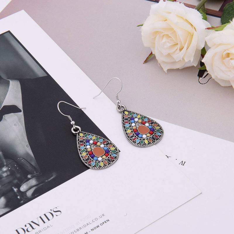1 Pair Dangle Earrings Vintage Drop Earring Handmade Bohemian Teardrop