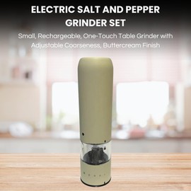 Electric Salt and Pepper Grinder Set – Small, Rechargeable, One-Touch Table Grinder with Adjustable Coarseness – Buttercream Finish for Home, Camping, and Travel
