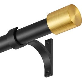 Drapery Window Curtain Rods 36 to 72 Inch, Modern Window Curtain Rod with Brushed Gold End Cap Finials,1" Window Treatment Curtain Rod for Wall and Ceiling Mount