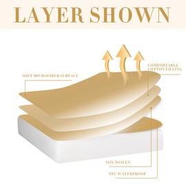 Quilted Fitted King Mattress Pad Cover, Waterproof Mattress Protector, Deep Pocket Elastic Fits Up to 21'', Breathable Soft Alternative Filling Mattress Pad