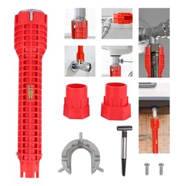 8 in 1 Faucet Wrench Tool, Water Pipe Wrench with Comfortable Grip, Tap Spanner for Tight Space, Multi-Functional Tap Spanner Set for Sink, Bathroom and Kitchen Plumbing Repair