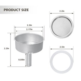 Espresso Maker Filter Basket,moka pot 3 cup Replacement Funnel,moka pot filter For Mocha Coffee Maker Pot with 1pcs Filter and 1pcs Silicone Gasket Seals
