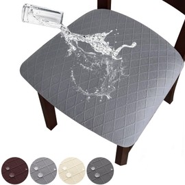 Hopelit Chair Covers, Set of 4, Jacquard Dining Room Chairs Chair Covers with TPU Film, Waterproof, Covers for Chairs, Removable, Washable, Stretch for Kitchen Chairs, Restaurant, Diamond Light Grey