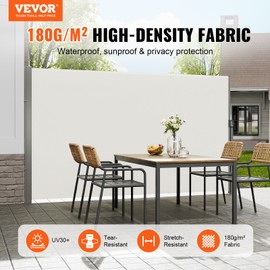VEVOR Retractable Side Awning, 71''x 138'' Outdoor Privacy Screen, 180g Polyester Water-Proof Retractable Patio Screen, UV 30+ Room Divider Wind Screen for Patio, Backyard, Balcony, Beige