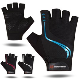 WESTWOOD FOX Cycling Gloves for Men Women, Breathable Half Finger Mountain Bike Gloves with Anti-Slip, Shock Absorbing Padded Palm, MTB Road Biking, Bicycle Gloves for Workout Sports (BLUE, L)