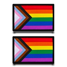 2 Pcs Progress Rainbow Process Flag Patch Emblem Funny Tactical Embroidered Fastener Hook & Loop Applique Military Patches for Clothes,Jeans,Jacket,Hats Backpacks,Vest,Bags,Caps