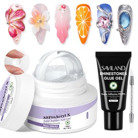 SAVILAND SSProX Super Sculpture Solid Builder Nail Gel for Nails Kit: 30 Days Long Lasting 3D Nail Gel 30 g Clear Hard Gel with 30 g Rhinestone Glue Gel for Nail Extension Nail Art Salon